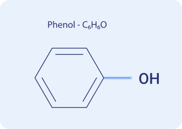 Structural diagram of phenol, C6H6O